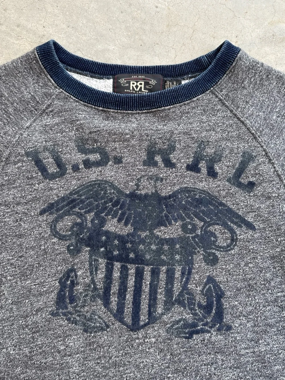 Vintage RRL Ralph Lauren US-RL Military Eagle Gray Crewneck Sweatshirt